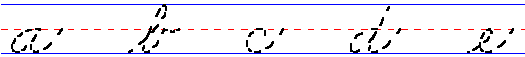 Cursive lowercase letters: a, b, c, d, e