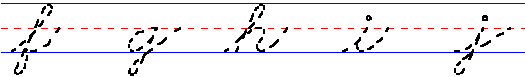 Cursive lowercase letters: f, g, h, i, j