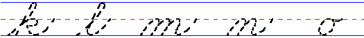 Cursive lowercase letters: k, l, m, n, o