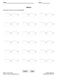 Math - Addition - Sample - Customized Addition Worksheet (Horizontal)