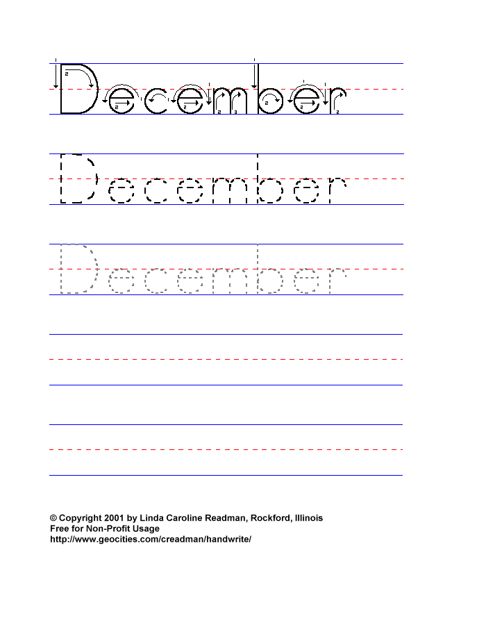 Handwriting For Kids Math Calendar Months Of The Year December 