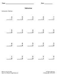 Math - Subtraction 3 Worksheet (vertical)