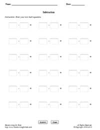 Math - Subtraction - Sample - Customized Subtraction Worksheet (Horizontal)