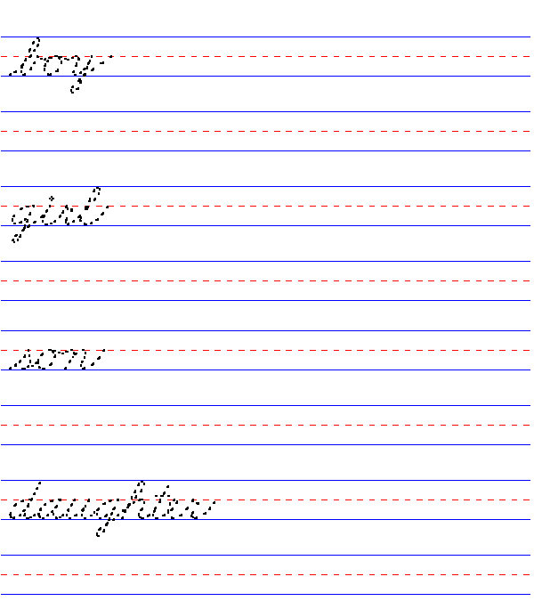 Handwriting for Kids - Cursive - Family Relationship -Boy, Girl, Son, Daughter